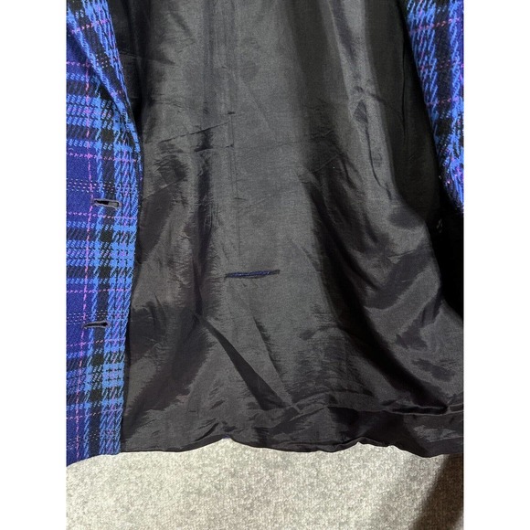 Vintage Liz Claiborne Wool Blend Blue Plaid Double Breasted Blazer Womens Size 8 - Picture 16 of 16